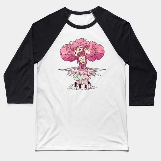 Mushroom Cloud Atomic Bomb Girls Artwork Baseball T-Shirt by cellsdividing